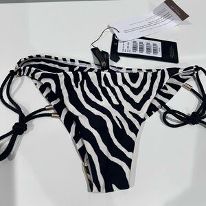 VIX PAULA HERMANNY- Fiorella long tie cheek bikini bottom. Size L, BLK/WHT. NWT